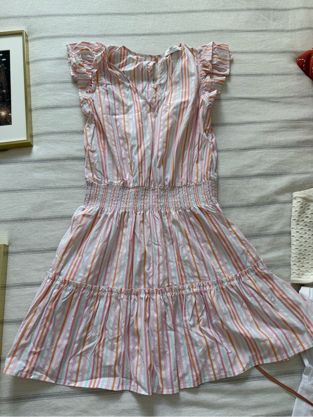 Vineyard Vines Striped V-Neck Smocked Dress Mini Dress White & Pink